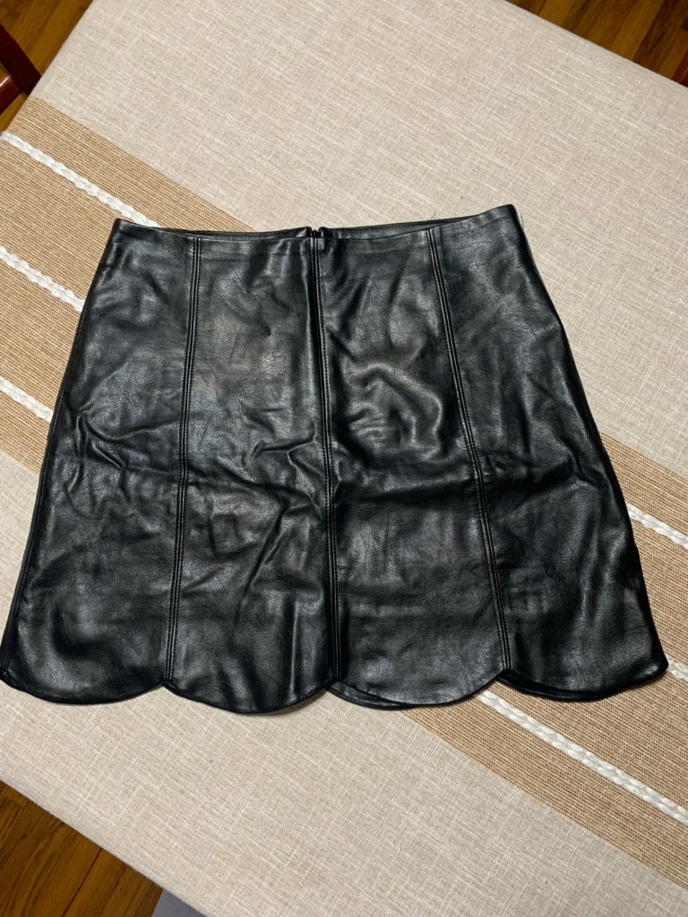 Black Faux Leather Scallop-Hem Midi Skirt